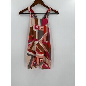Nell Couture Multi Color Geometric Design Silk  Tank Top Blouse ZERO Easy Wear